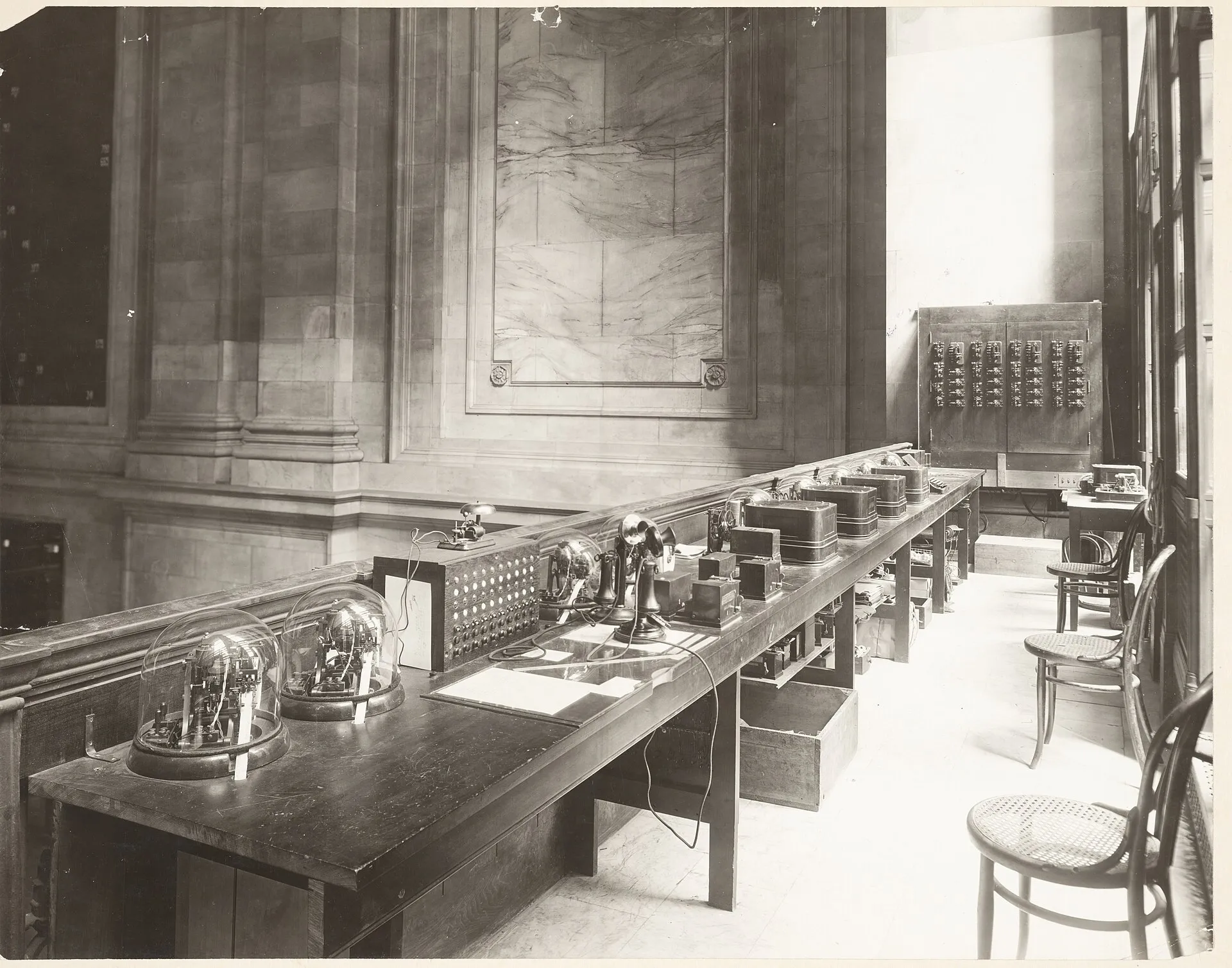 A stock ticker machine in operation