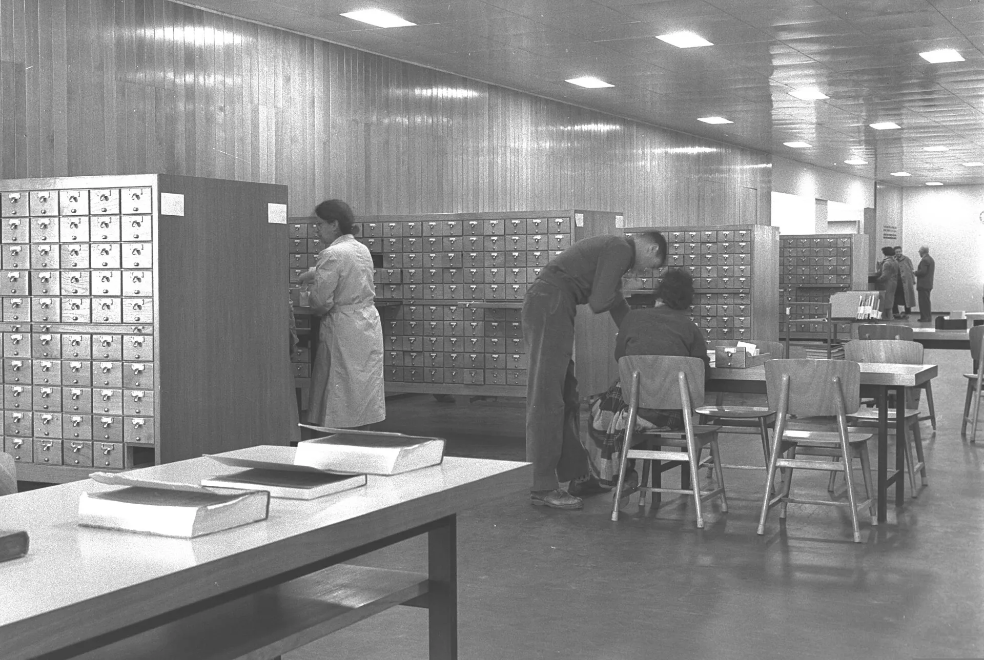 A wall of library card catalogue drawers