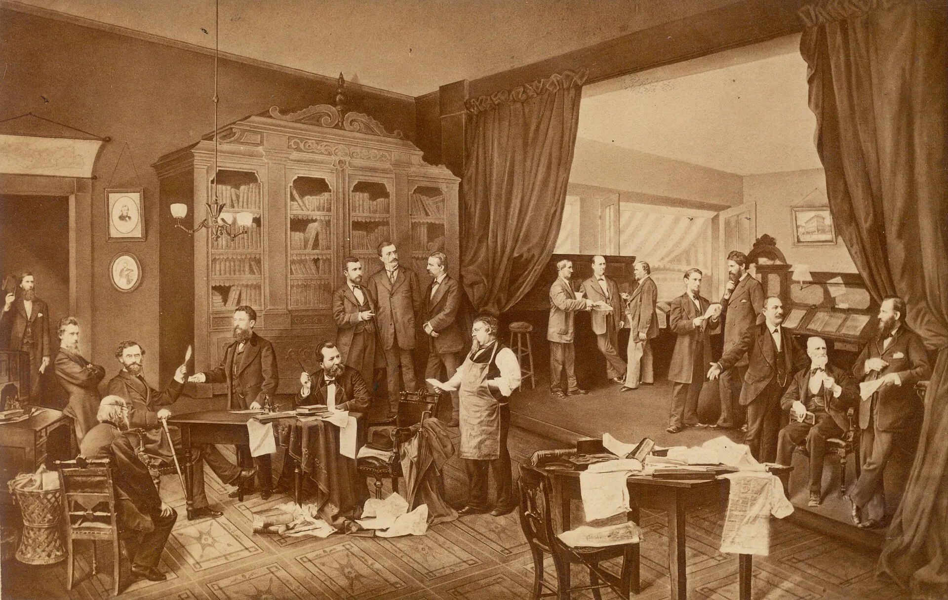 A newspaper editorial room at work