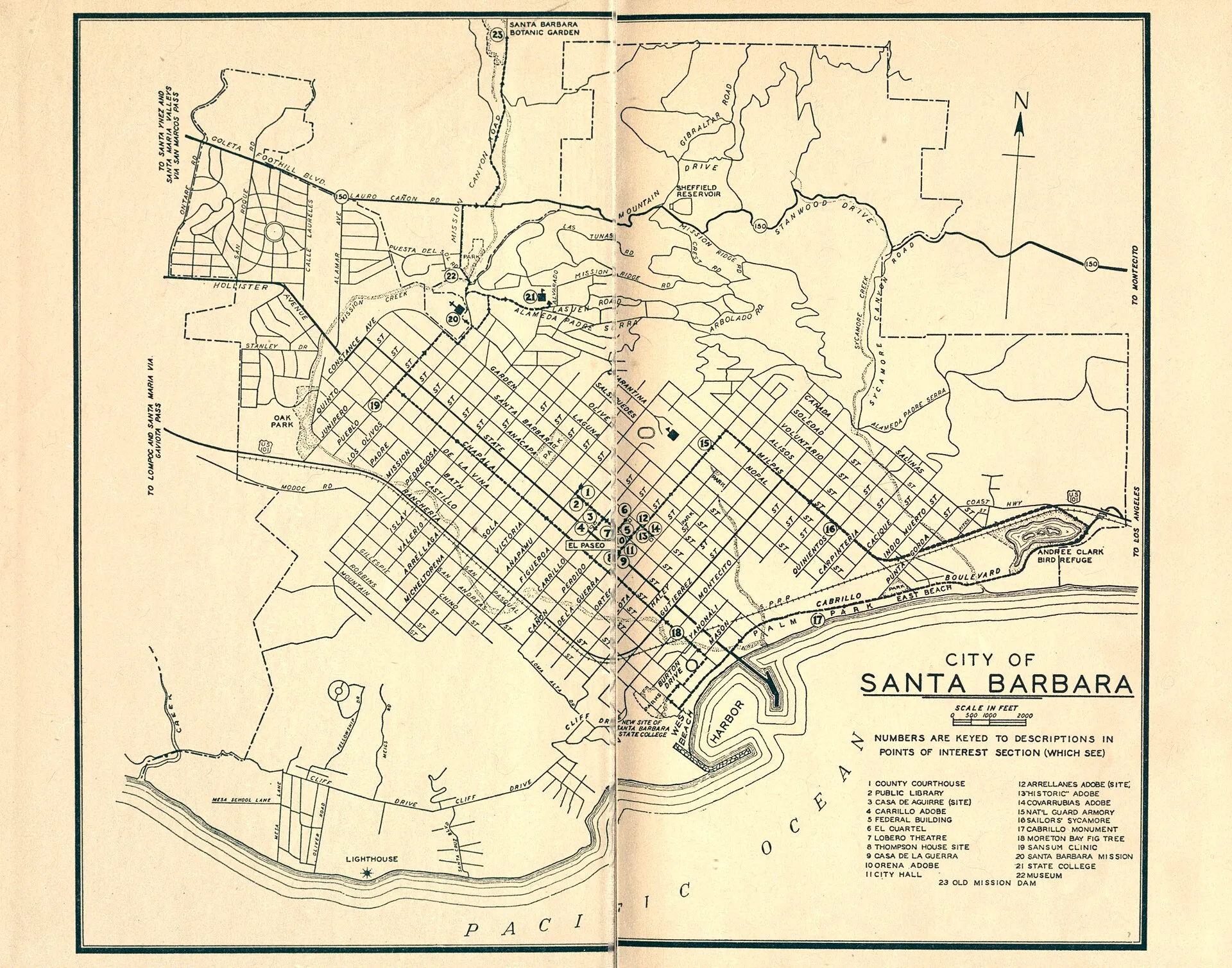 City of Santa Barbara street map, 1941 American Guide