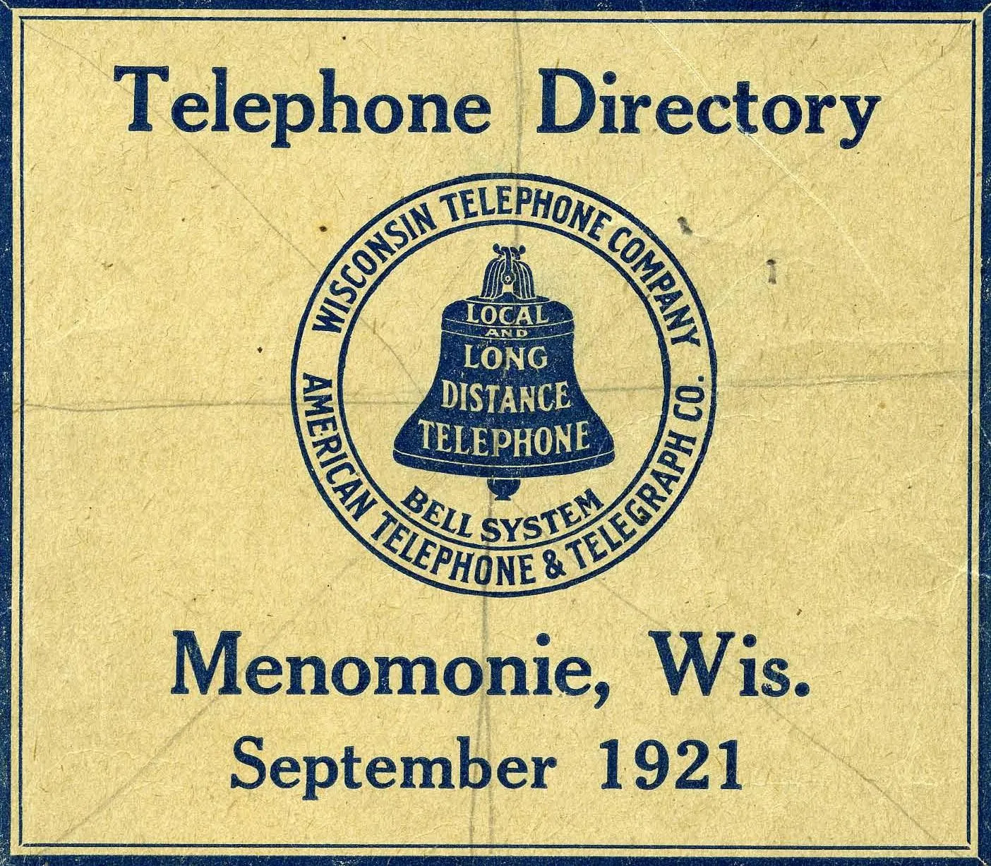 Telephone Directory, Menomonie, Wisconsin, September 1921